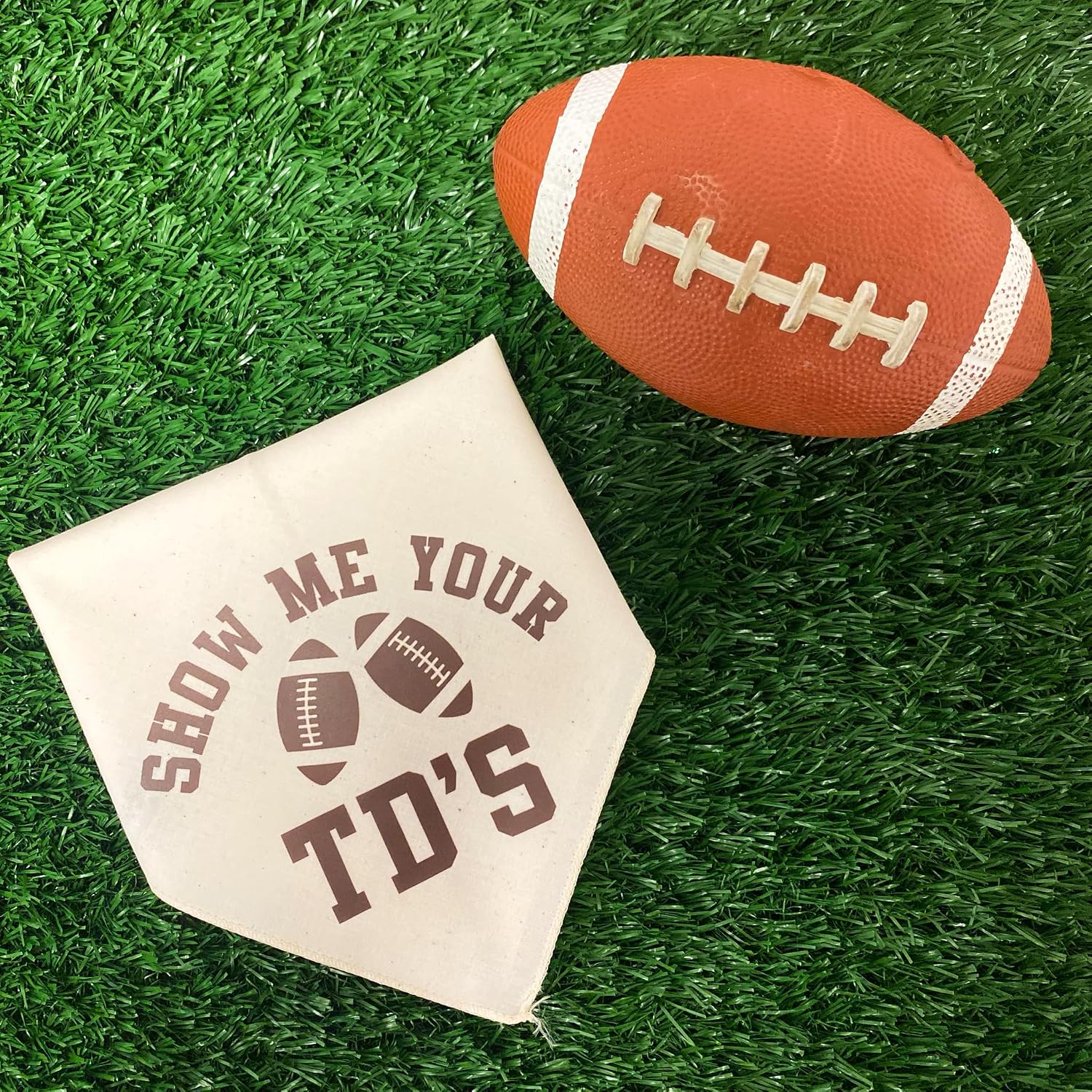 Show Me Your TD's Dog Bandana | 100% Cotton Adjustable Triangle | Made in USA | Football | Sports | Biggest Fan | Game Day | Natural, One Size (858)