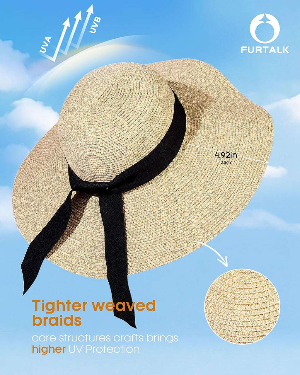 FURTALK Womens Sun Straw Hat Wide Brim Floppy Summer Beach Hats for Women