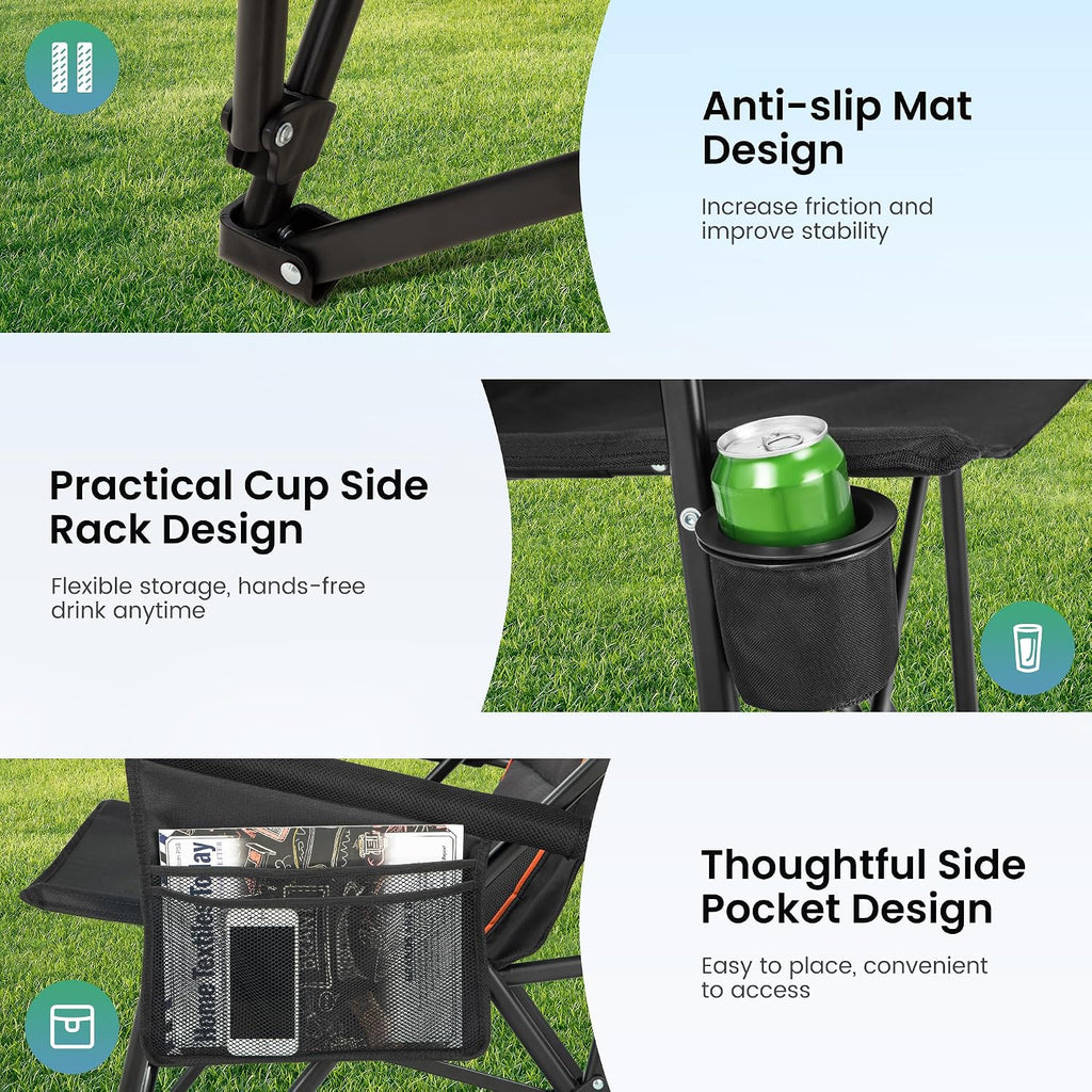 HIGH POINT SPORTS Folding Camping Chairs for Adults Support 500 LBS 2 Pack