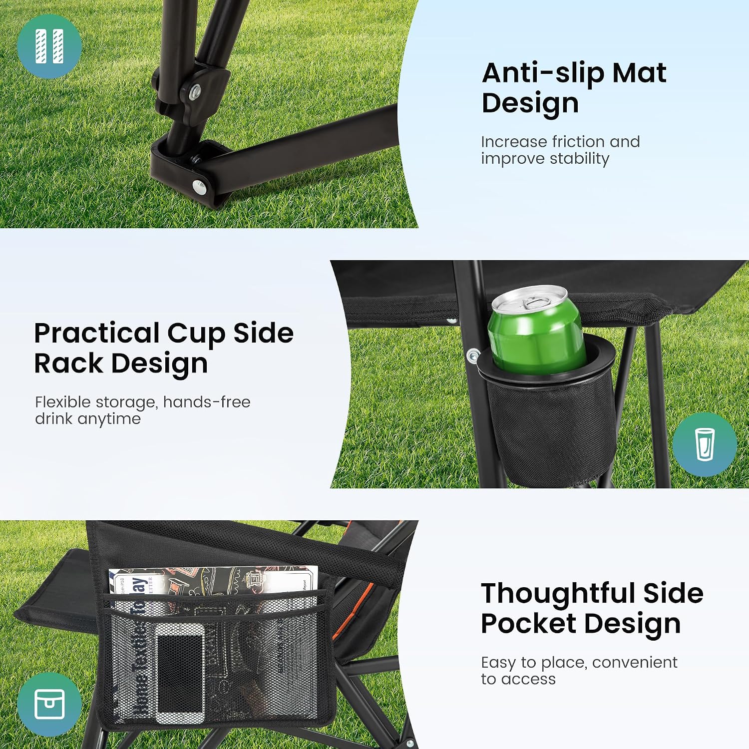 HIGH POINT SPORTS Folding Camping Chairs for Adults Support 500 LBS 2 Pack