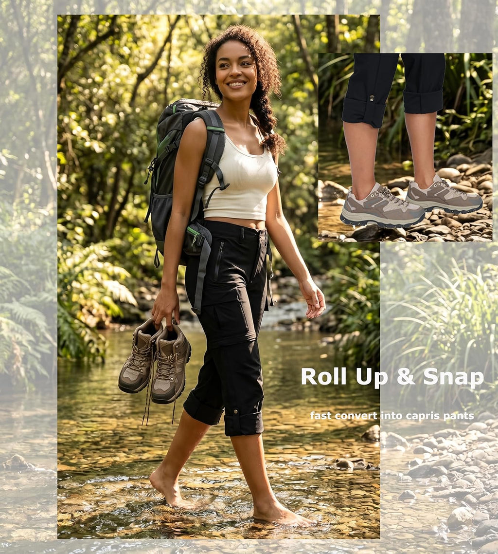 Oalka Women's Cargo Convertible Hiking Pants Zip Off Quick Dry Pants