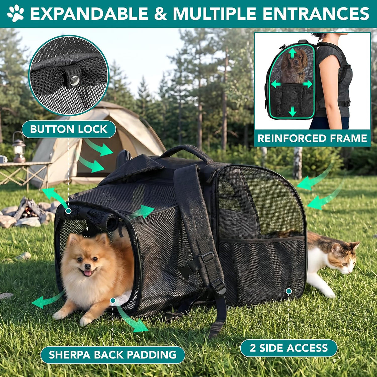 PetAmi Expandable Dog Cat Backpack Carrier, Airline Approved, Black