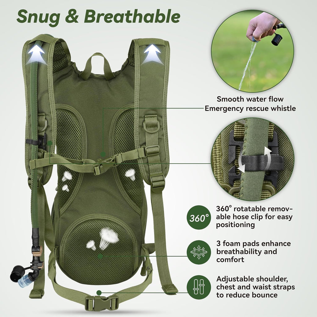 MARCHWAY Tactical Molle Hydration Pack Backpack with 3L TPU Water Bladder, Military Daypack for Cycling, Hiking, Running, Climbing, Hunting, Biking