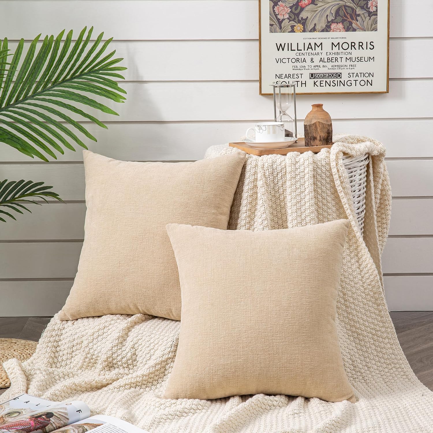GAWAMAY Decorative Couch Throw Pillow Covers 18x18 Inch Set of 2 Beige