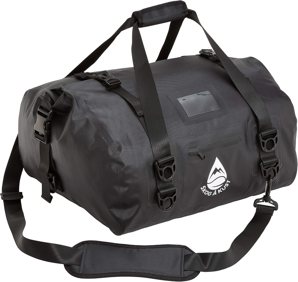 Skog Å Kust Duffelsak Heavy Duty Waterproof Duffel - Gear Bag for Sports, Travel, & More - 40L, Black Moto Edition
