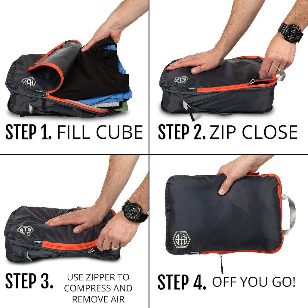 TRIPPED Travel Gear Compression Packing Cubes for Carry-On Travel 3-Pack