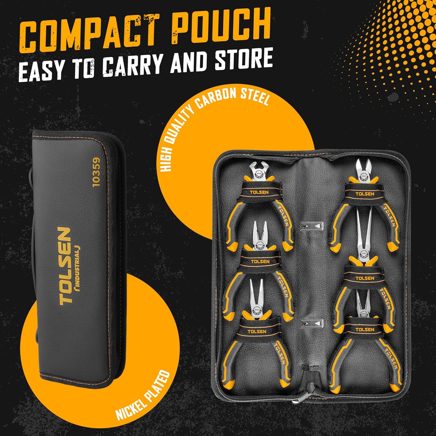 TOLSEN 6-Piece Mini Pliers Set, Small Needle Nose Pliers Set with Pouch