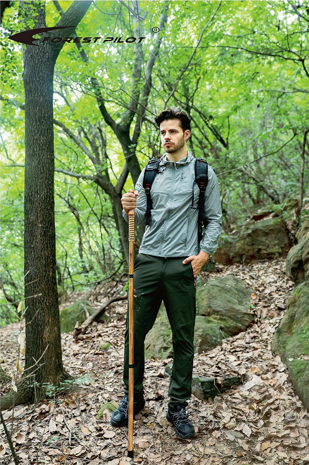 FOREST PILOT 3pc Detachable Walking Stick Pine Handle 55 Inches