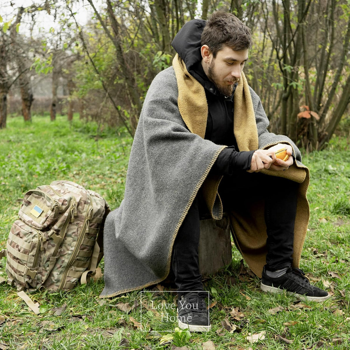 Merino Wool Outdoor Blanket, Travel & Camping Reversible Throw, 51 x 67 in