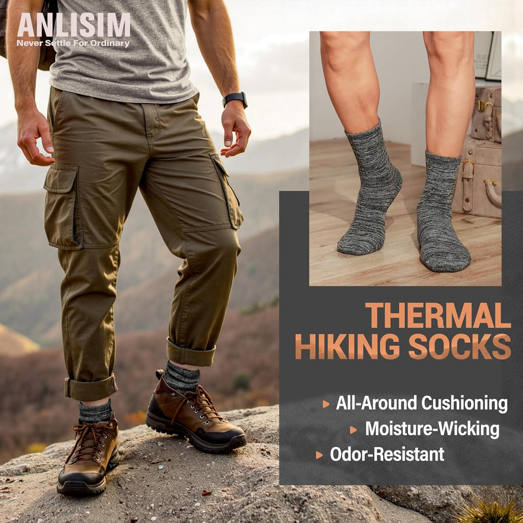 Anlisim Merino Wool Hiking Socks, Boot Crew Work Socks for Women Men
