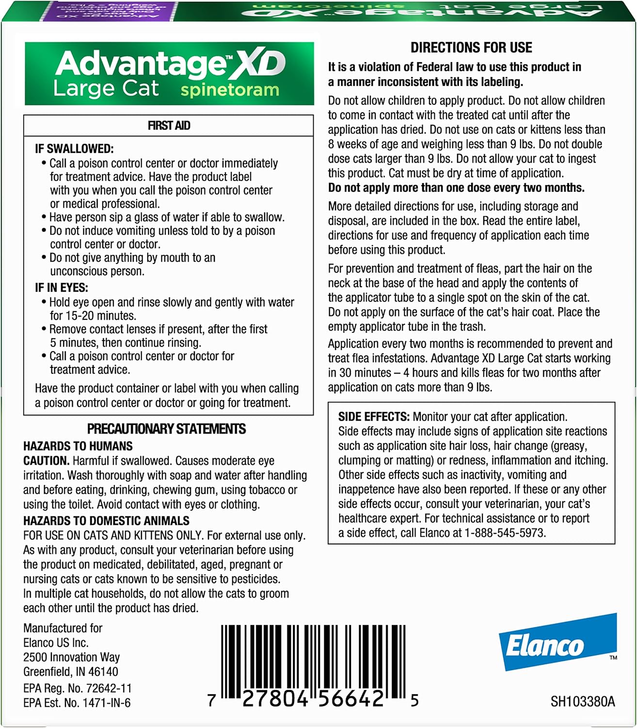 Advantage XD Large Cat Flea Prevention & Treatment For Cats over 9lbs. | 1-Topical Dose, 2-Months of Protection Per Dose
