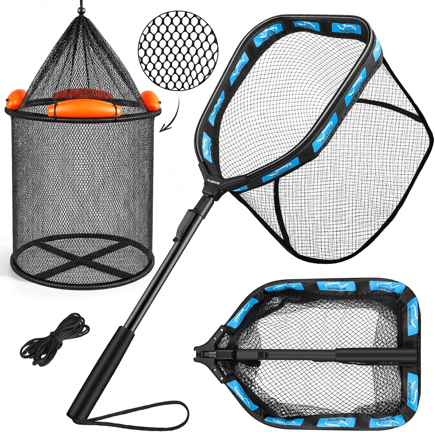 PLUSINNO Fishing Net with Floating Fish Basket, Kayak Fishing Accessories