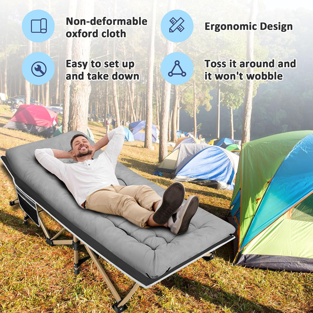 HABUTWAY Camping Cots for Adults, 600lbs Capacity, Folding Camping Cot with Mattress, Sleeping Cots for Adults with Carry Bags for Travel,Beach,Patio,Home Office,Nap Time
