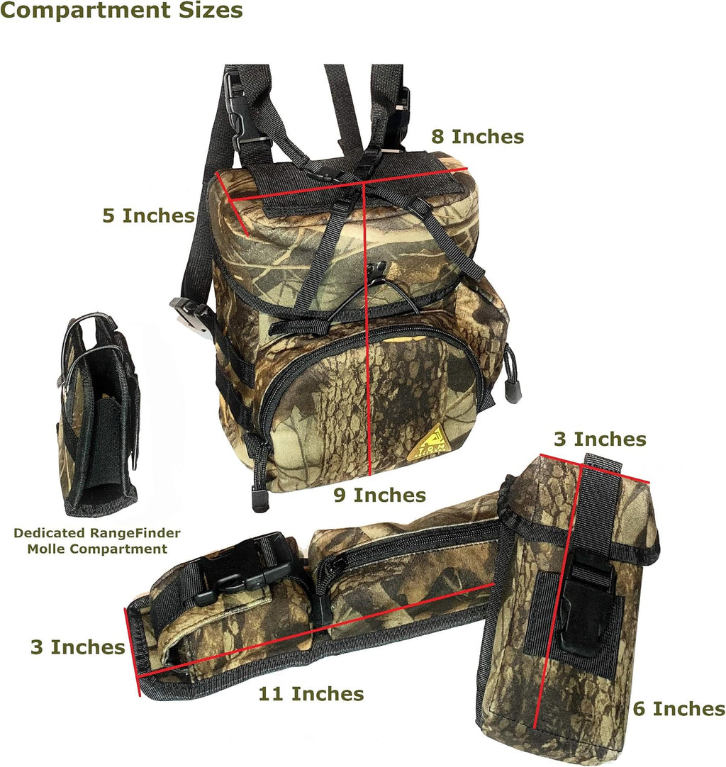 Binoculars Harness Case Pack, Bino Pack with Rangefinder Compartment - Detachable Molle Compartments Camouflage for Hunting, Hiking and Birdwatching
