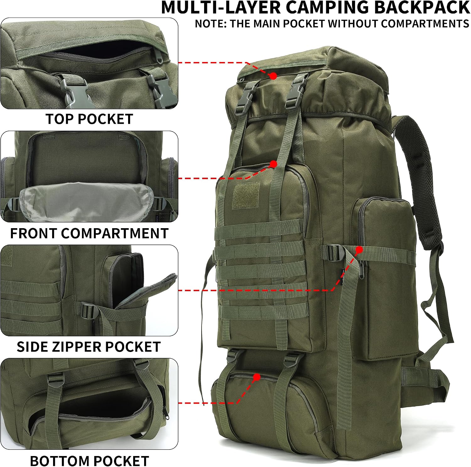 Hiking Backpack for Men 70L/100L Camping Backpack Military Rucksack Molle 3 Days Assault Pack for Climbing