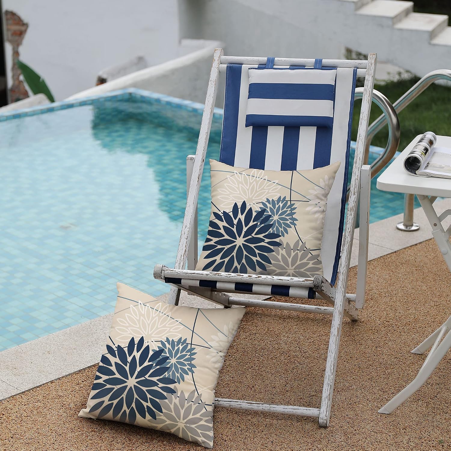 DFXSZ Blue Gray Floral Outdoor Pillow Covers 18x18 Set of 2 Waterproof