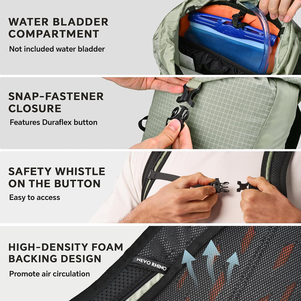 N NEVO RHINO 16L Hiking Backpack, Lightweight Daypack for Men Women