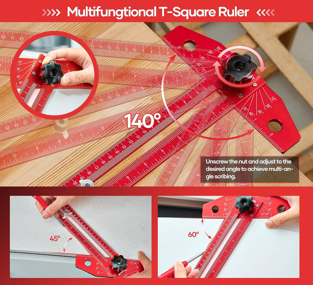 Saker Woodworking Scriber Marking Line Ruler,Aluminum Alloy T-Square