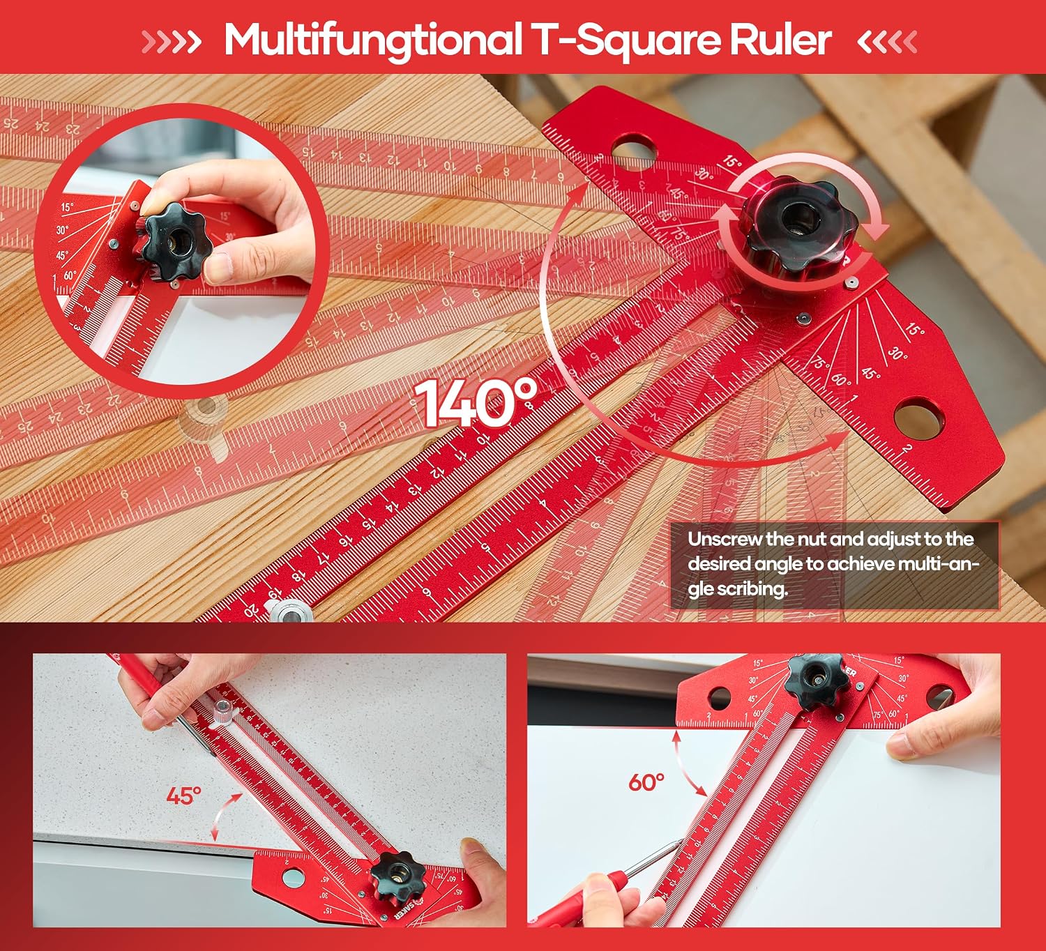 Saker Woodworking Scriber Marking Line Ruler,Aluminum Alloy T-Square