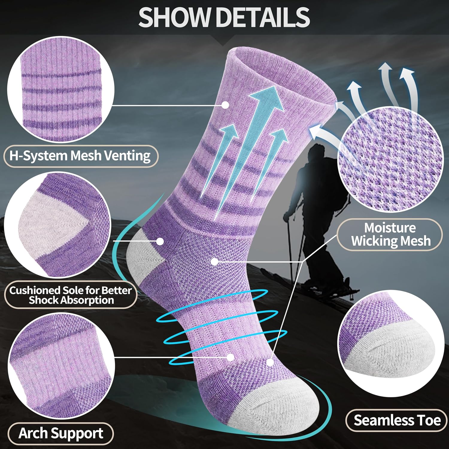 Anlisim Merino Wool Hiking Running Socks for Women, Boot Work Crew Socks