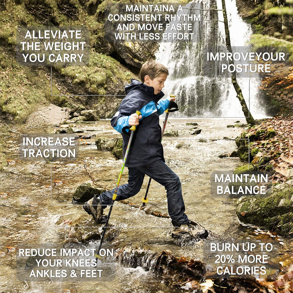 FitTrek Hiking Poles for Kids - Ultralight Nordic Walking Sticks - Telescopic Child Trekking Poles Collapsible 2 Pack