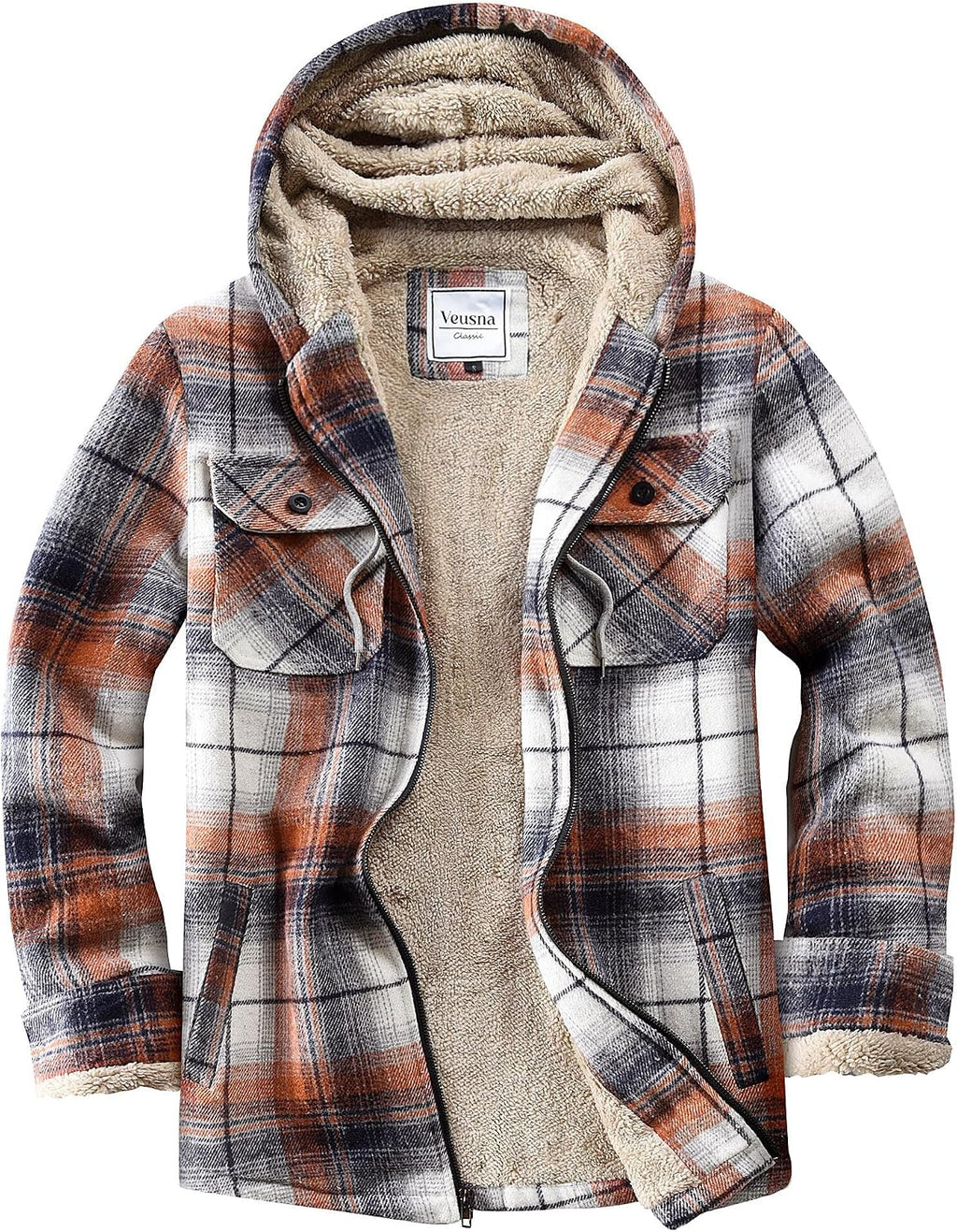 Men's Zip Up Flannel Shirt Jacket Fleece Lined with Hood
