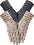 2 Pairs Winter Gloves for Women Cold Weather, Touch Screen Thermal Warm Fleece Lined Knit Gloves for Christmas Gifts