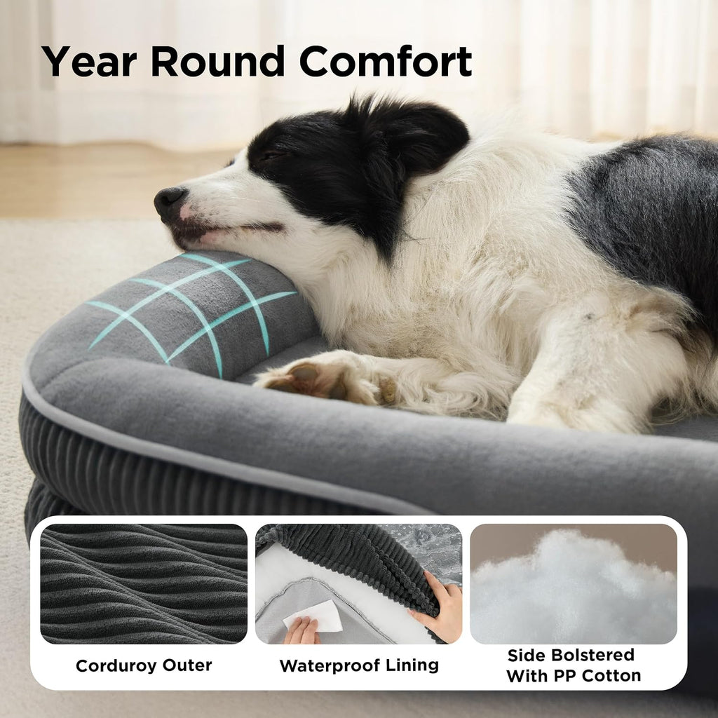 Bedsure 360°Oval Bolster Orthopedic Dog Beds Large Sized Dog,35" Grey