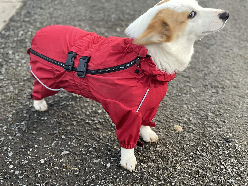 Lovelonglong Waterproof Dog Raincoat – 4-Leg Full Body Dog Rain Suit with Reflective Strips & Leash Opening, Outdoor Dog Jacket for Rainy Weather