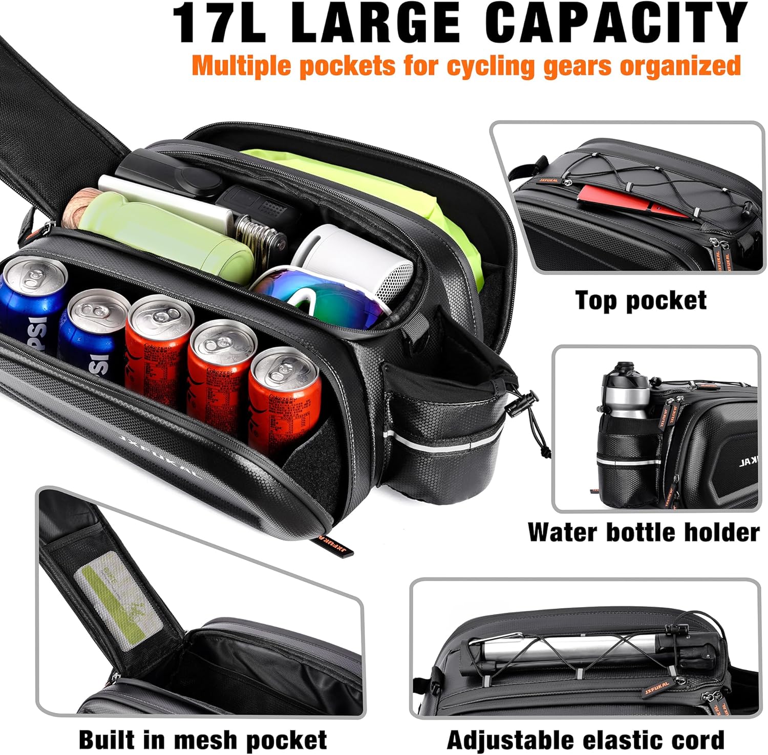 JXFUKAL Bike Bags for Bicycle Rear Rack - 9.5L/17L/40L Hard Shell Ebike Bag