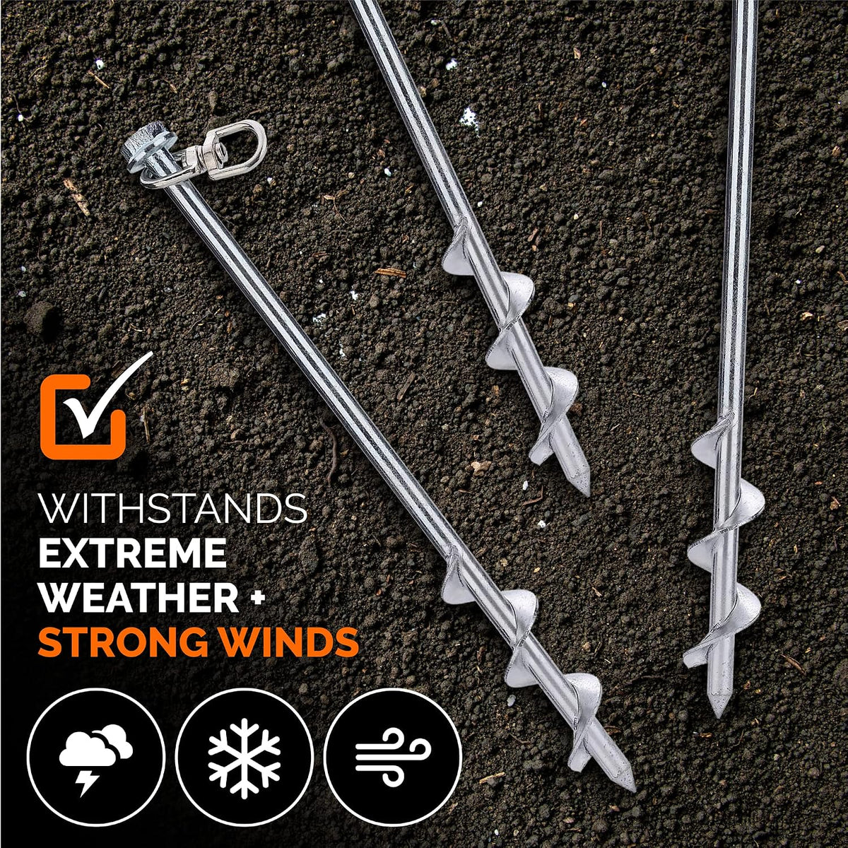 MightyPhine Steel Screw Ground Anchors - Set of 4, 12 Inch, Silver, Metal - Tent Stakes, Trampoline Anchor Kit, Swing Set Anchors, High Wind Resistance