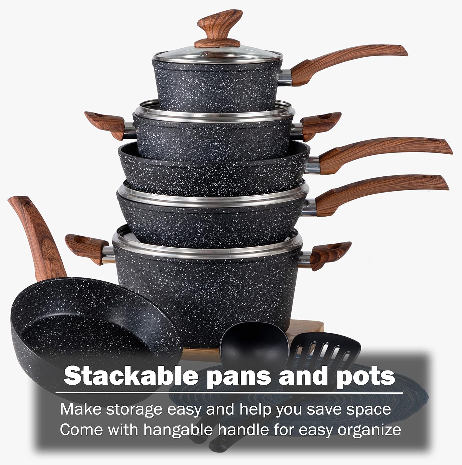 Kitchen Academy Pots and Pans Set Non Stick, 12pcs Induction Cookware