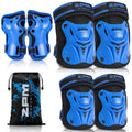 2PM SPORTS Knee Pads for Kids, Wrist Guards Knee and Elbow Pads Set with Drawstring Bag, Protective Gear Set for Girls Boys Roller Skating Cycling Skateboard - Blue Medium