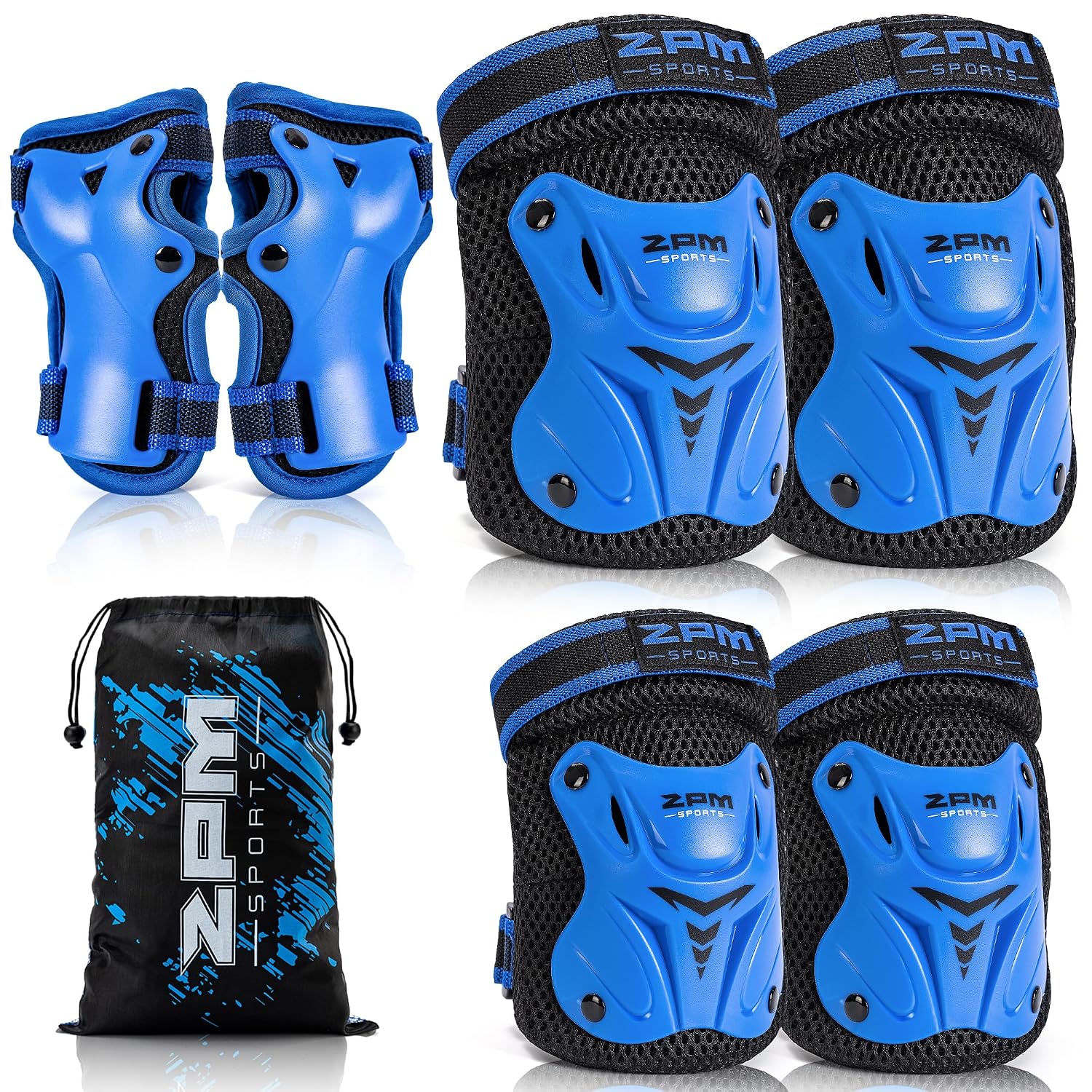 2PM SPORTS Knee Pads for Kids, Wrist Guards Knee and Elbow Pads Set with Drawstring Bag, Protective Gear Set for Girls Boys Roller Skating Cycling Skateboard - Purple Small