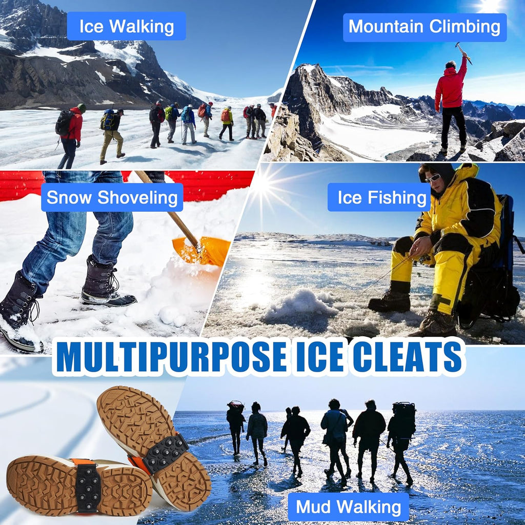 Ice Cleats Mid-Sole Snow Traction Cleats Crampons for Shoes and Boots Rotatable Non Slip Ice Grippers Overshoe with 7 Tungsten Studs for Walking on Snow Ice Men Women Indoor/Outdoor