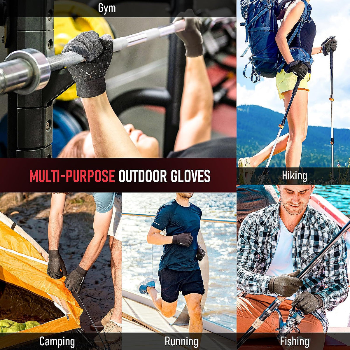 COOLJOB Breathable Stretch Gloves with Grip for Gym Workout, Outdoor Sports