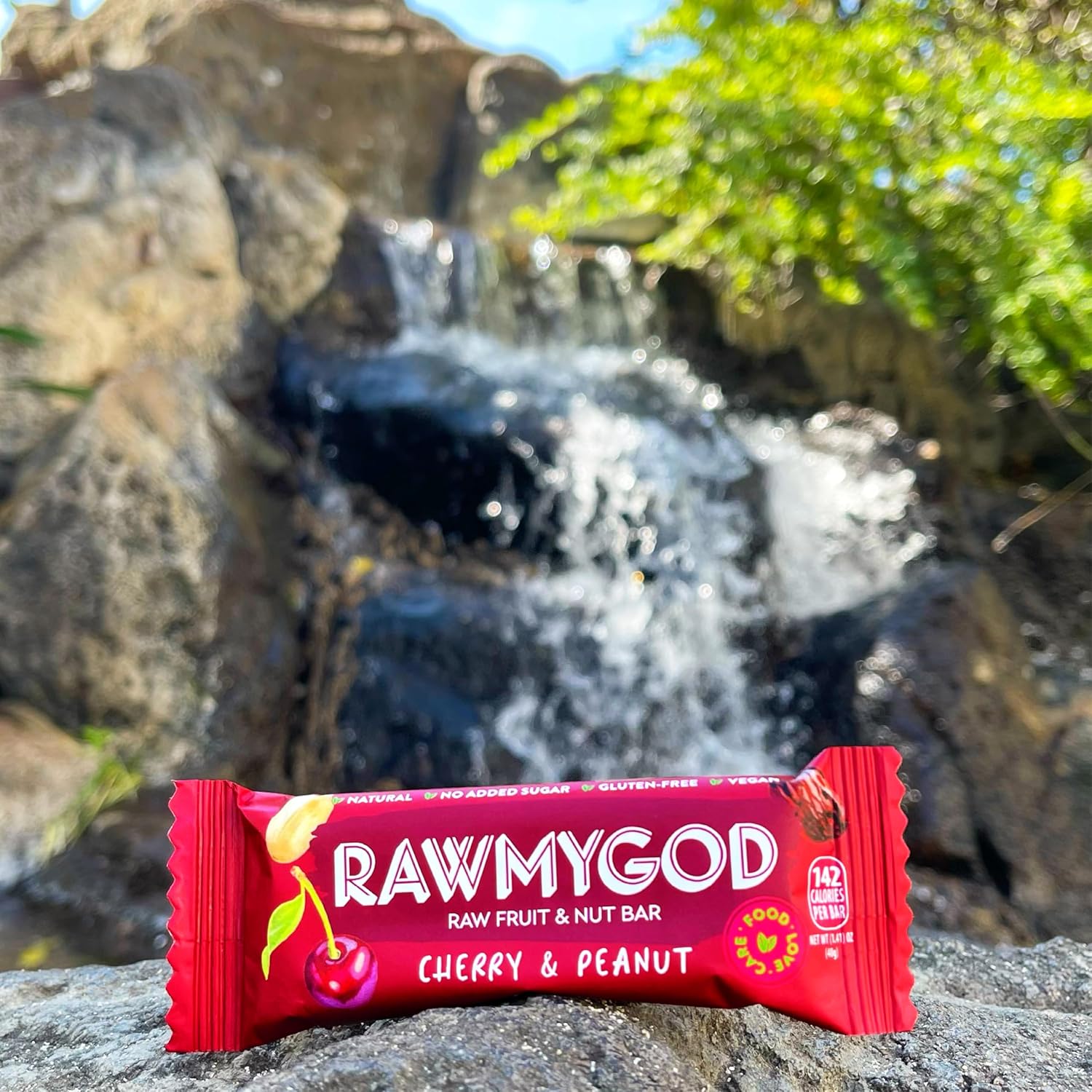 RAWMYGOD Fruit and Nut Bars, Gluten Free, Vegan, No Added Sugar (16 bars, Cherry & Peanut)