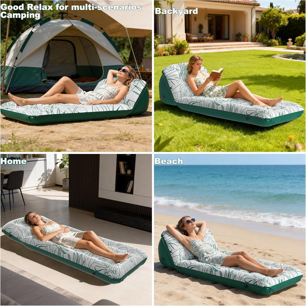 Inflatable Ultralight Camping Sleeping Pad with Adjustable Pillow,Camping Mat with Backrest, Compact Air Mattress for Camping,Hiking,Backpacking,Car Traveling,Tent,Beach,Single,Green