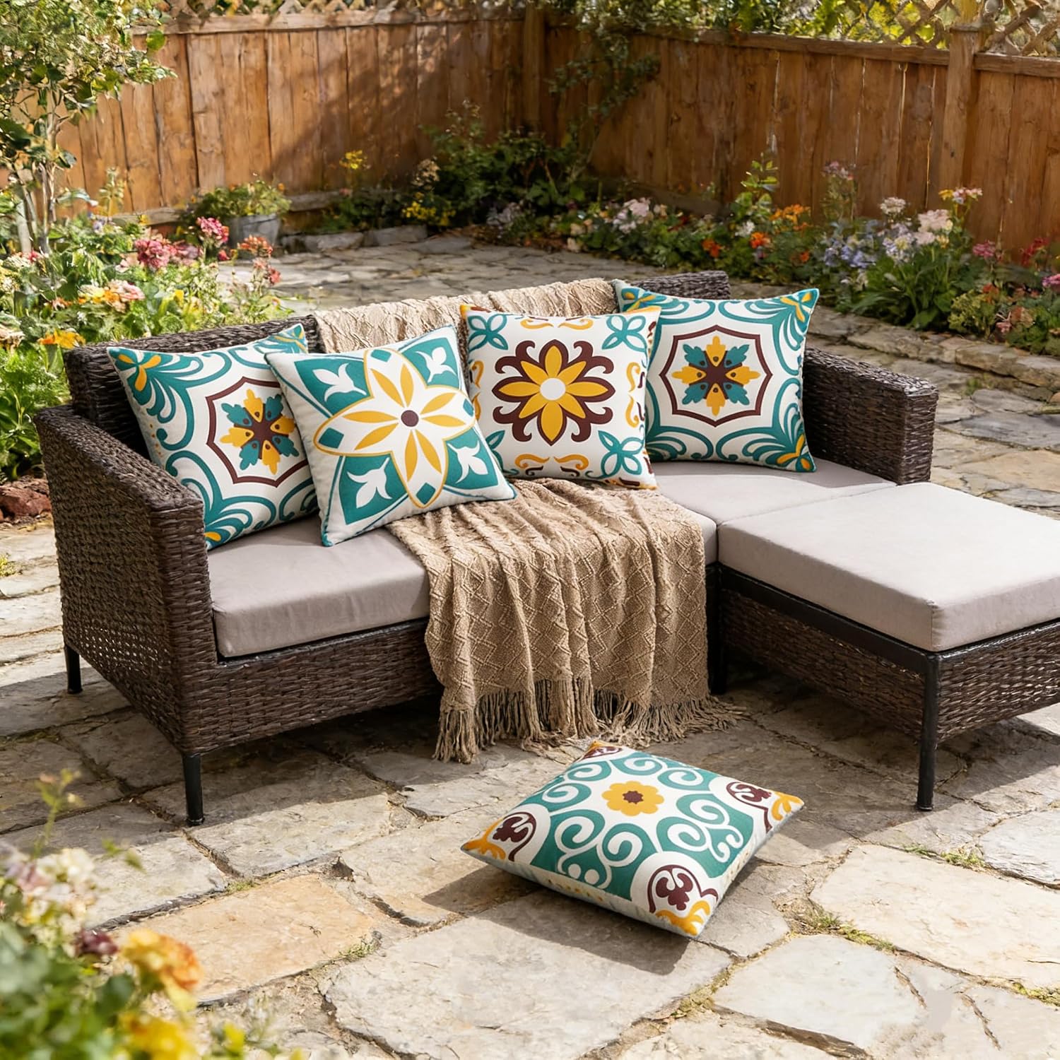 Pyonic Turquoise Outdoor Pillow Covers 18x18 inch Set of 4