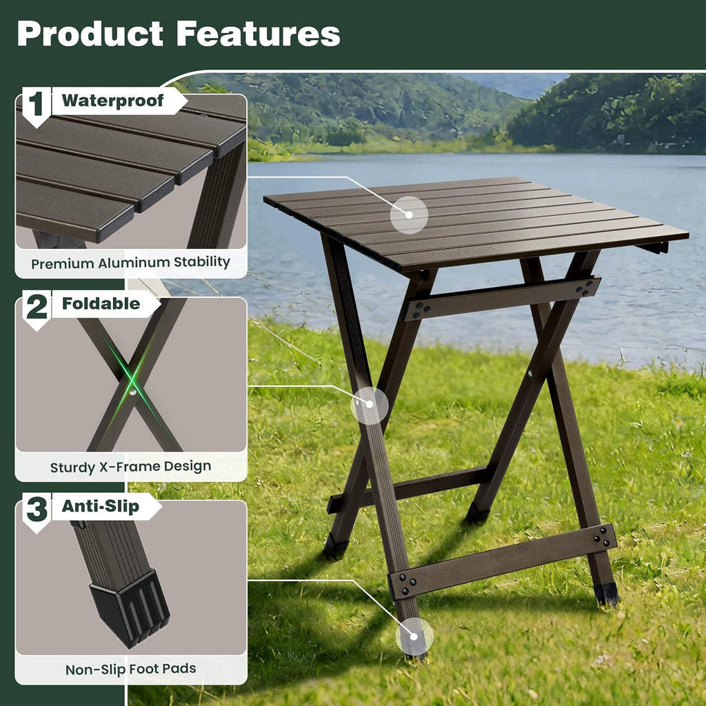 SUNNYFEEL Folding Camping Table - Lightweight Aluminum Portable Picnic Table for Cooking, Beach, Hiking, Travel, Fishing, BBQ, Indoor Outdoor Small Foldable Camp Tables