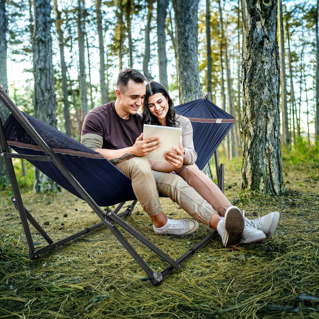 Tranquillo 600lbs Double Hammock with Stand Outdoor Indoor, Camping- Aegean