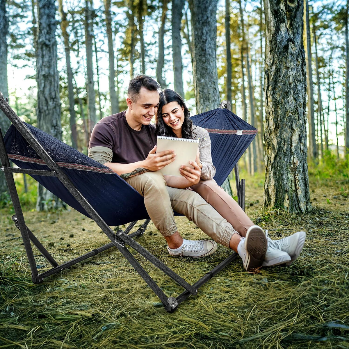 Tranquillo 600lbs Double Hammock with Stand Outdoor Indoor, Camping- Aegean