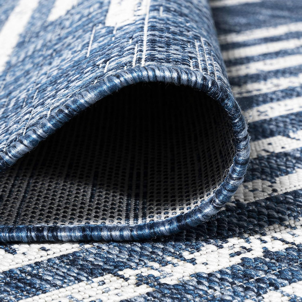 JONATHAN Y Stripe Geometric Indoor Outdoor Area Rug 8X10 Blue/Ivory, Zolak Berber for Backyard, Patio, Porch, Easy-Cleaning, High Traffic, Pet-Friendly, Non-Shedding (SMB124C-8)