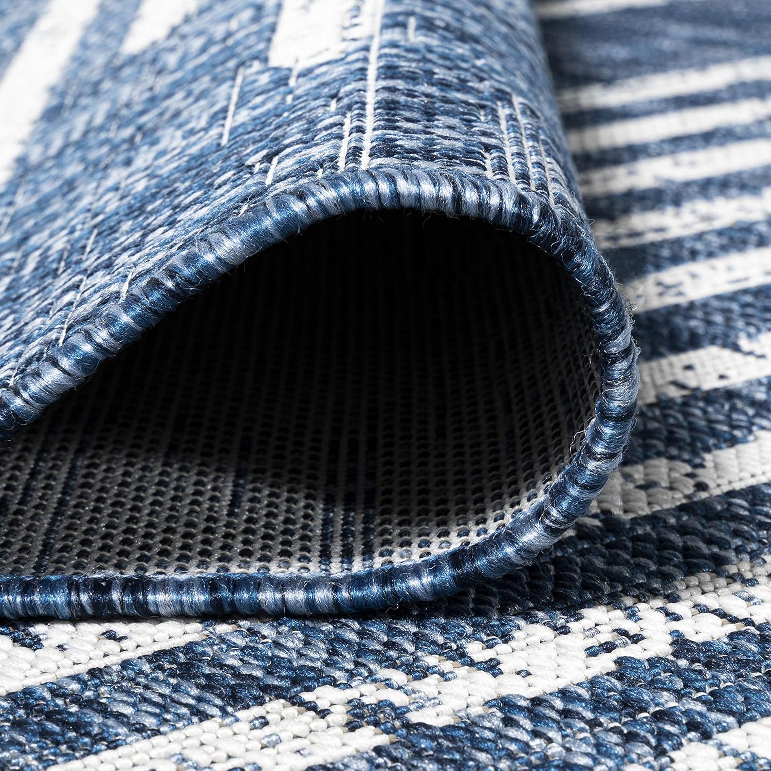 JONATHAN Y Stripe Geometric Indoor Outdoor Area Rug 8X10 Blue/Ivory, Zolak Berber for Backyard, Patio, Porch, Easy-Cleaning, High Traffic, Pet-Friendly, Non-Shedding (SMB124C-8)