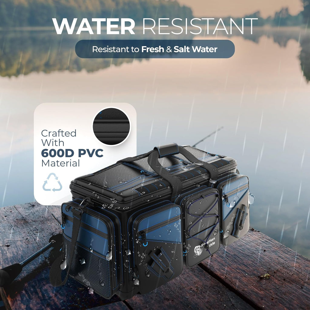 Reaction Tackle Saltwater Fishing Tackle Bags, Water Resistant 1000D PVC Tackle Box Bag with Removable Dividers, Fits 3600 and 3700 Trays, XL