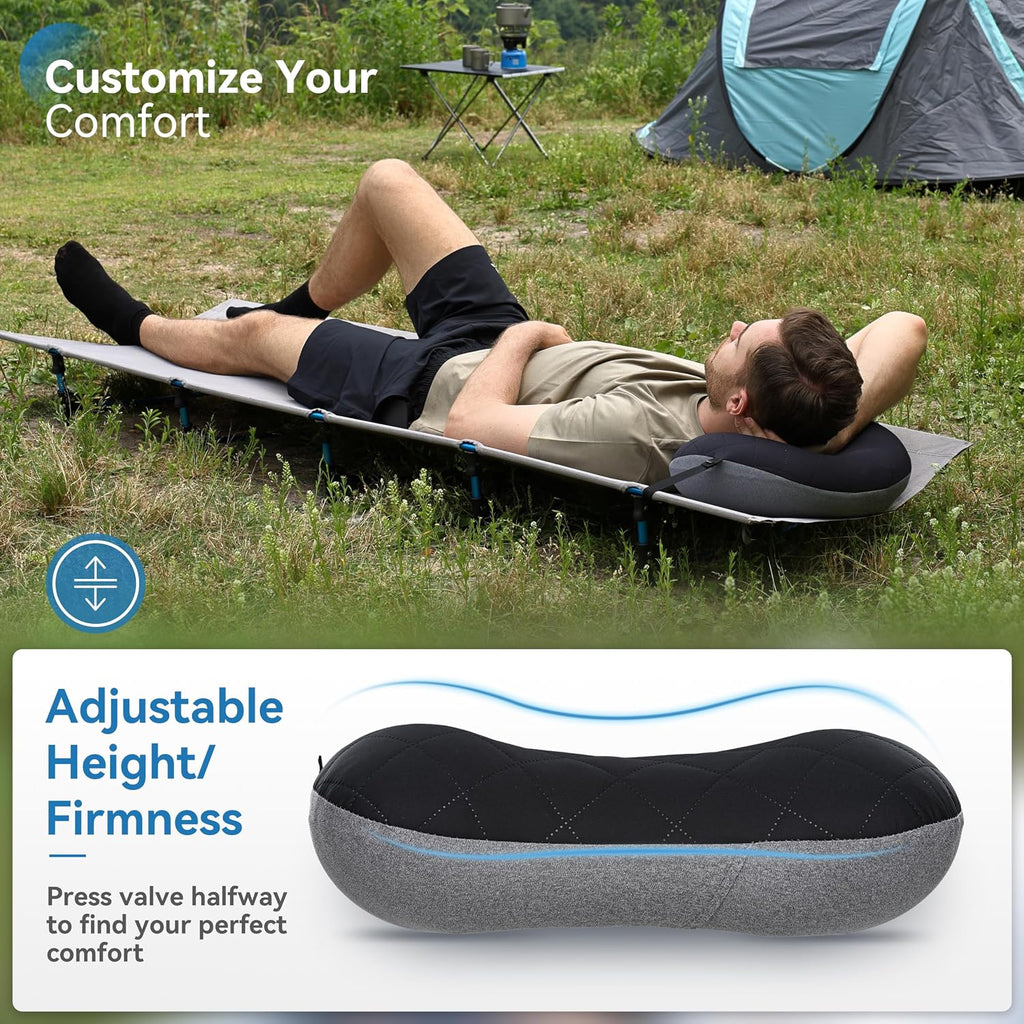 MARCHWAY Ultralight Inflatable Camping Pillow with Soft Washable Cover, Compact Compressible Portable Travel Air Pillow for Outdoor Camp, Sport, Hiking, Backpacking Sleep (Black)