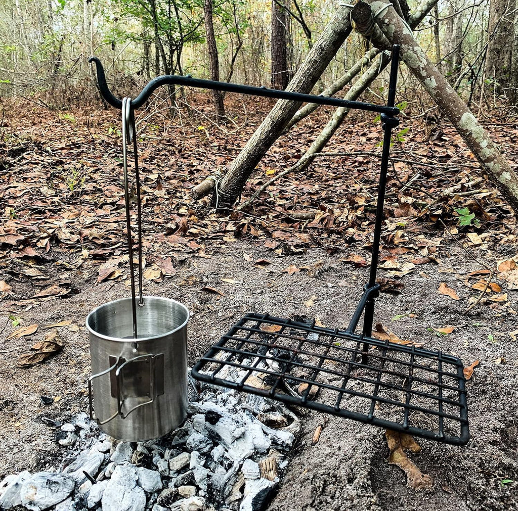 BattlBox Swivel Grill Set, Bushcraft Steel Campfire Camping Cooking Grate