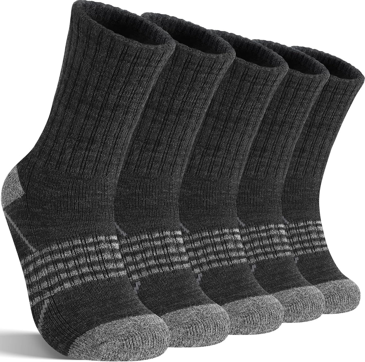 Sandsuced Merino Wool Hiking Socks Thermal Warm Winter Cozy Crew with Cushioned Sole & Moisture Wicking 5 Pairs for Women