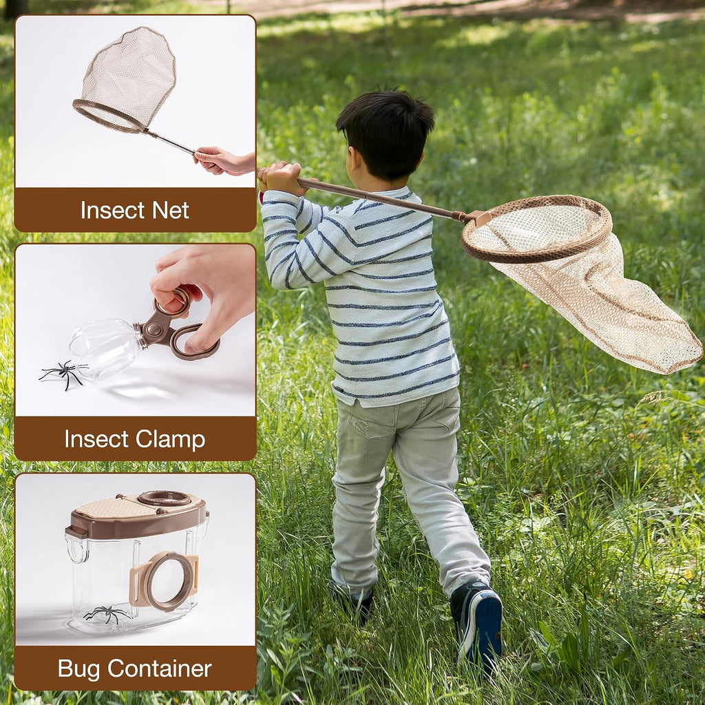 ROBOTIME Kids Explorer Kit, Outdoor Bug Catcher Kit for Kids with Magnifying Glass & Butterfly Net, Fun Bug Catching Kit for Backyard & Camping, Bug Catcher for Boys & Girls 3-12