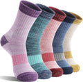 Merino Wool Hiking Socks Thermal Warm Winter Cozy Cushioned Moisture Wicking Crew Socks for Women 5 Pairs